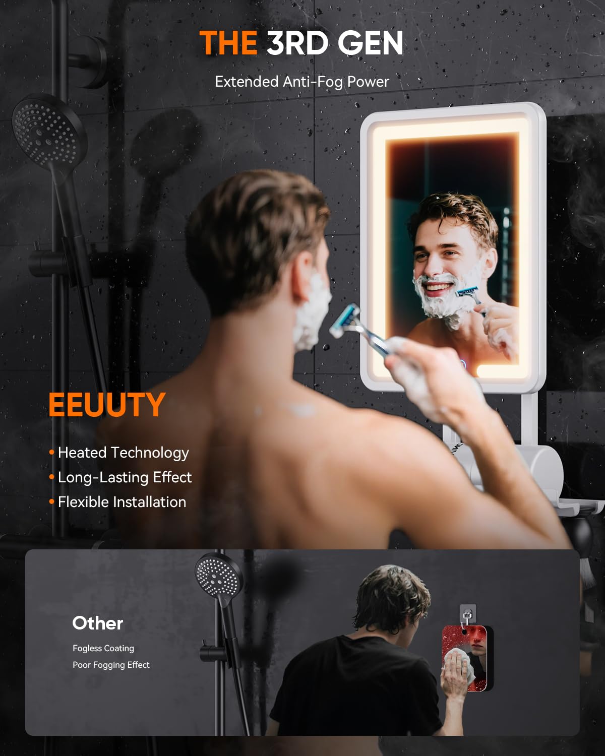 eeuuty heated shower mirror three-color lights for grooming