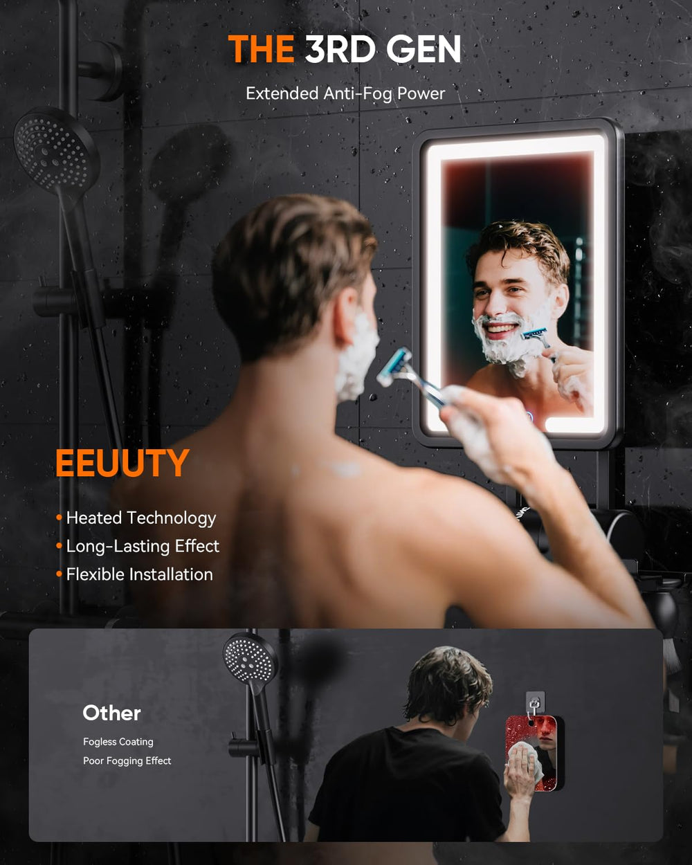 eeuuty no drill mount shower mirror attached securely without tools