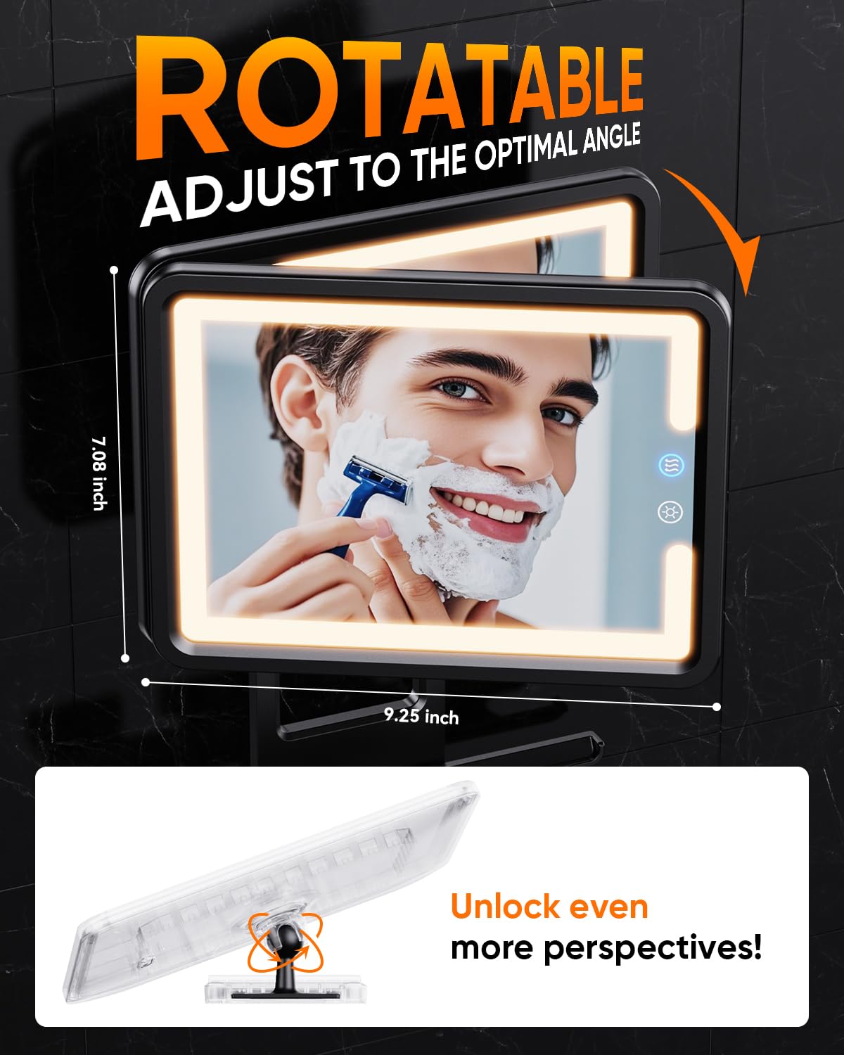 eeuuty shower mirror with three color lighting modes for grooming visibility