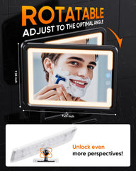 eeuuty shower mirror with three color lighting modes for grooming visibility