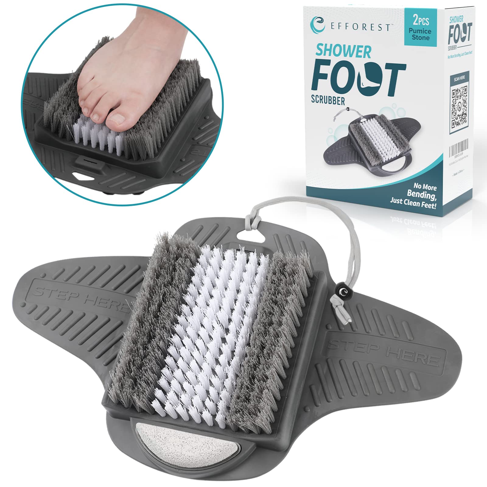 Efforest anti-slip base supports safe cleaning on wet tub or shower surfaces