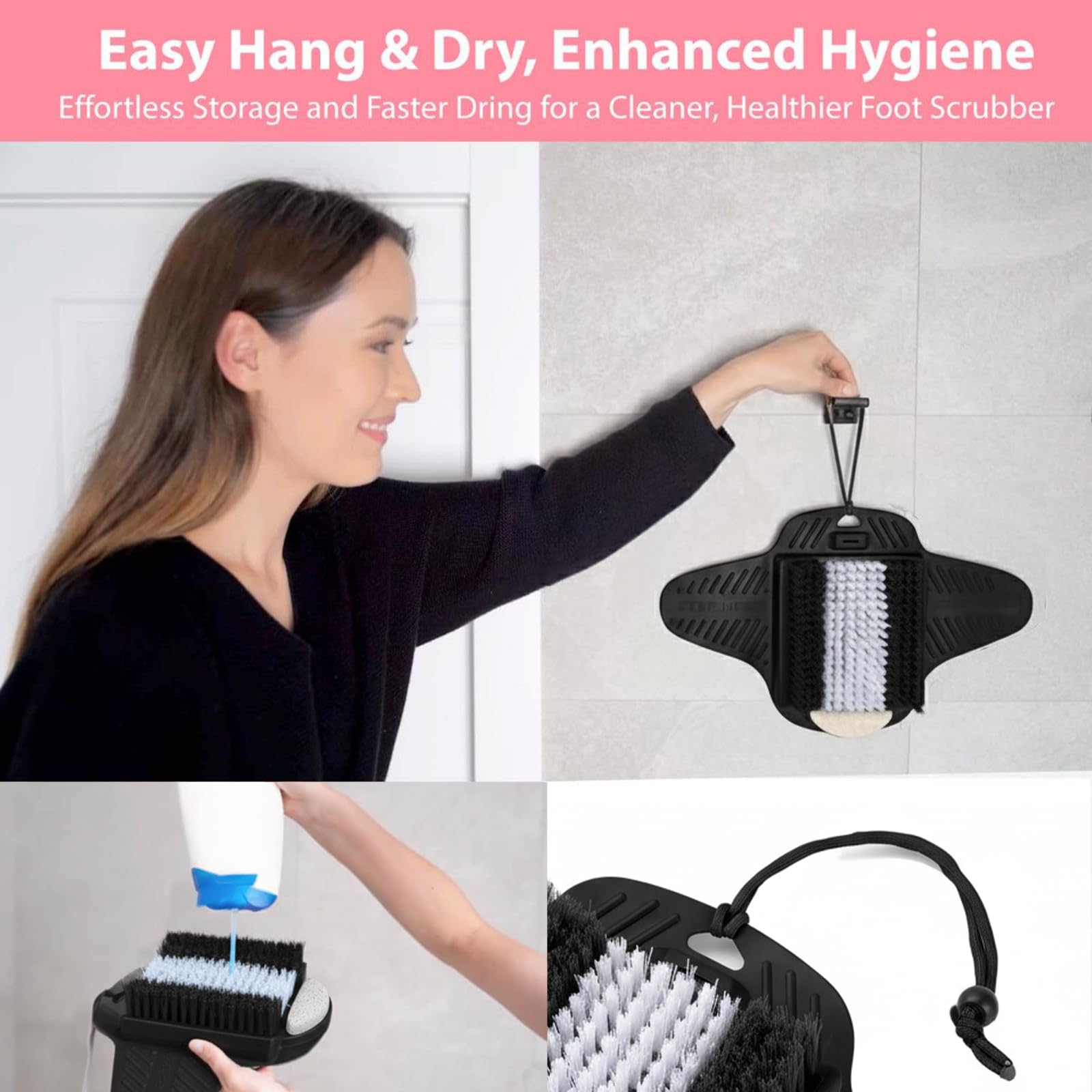 Efforest in-shower usage scene demonstrates effortless cleaning with hundreds of bristles