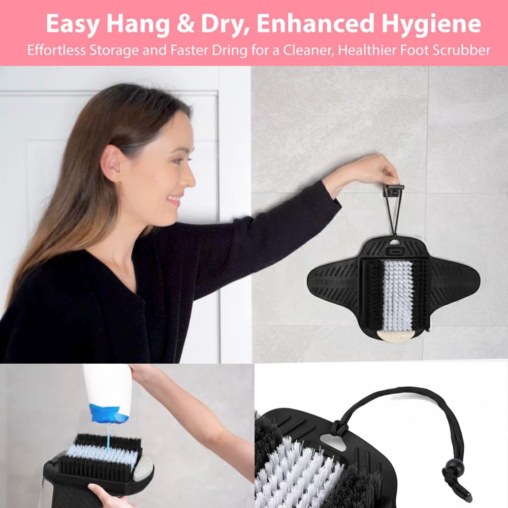 Efforest in-shower usage scene demonstrates effortless cleaning with hundreds of bristles