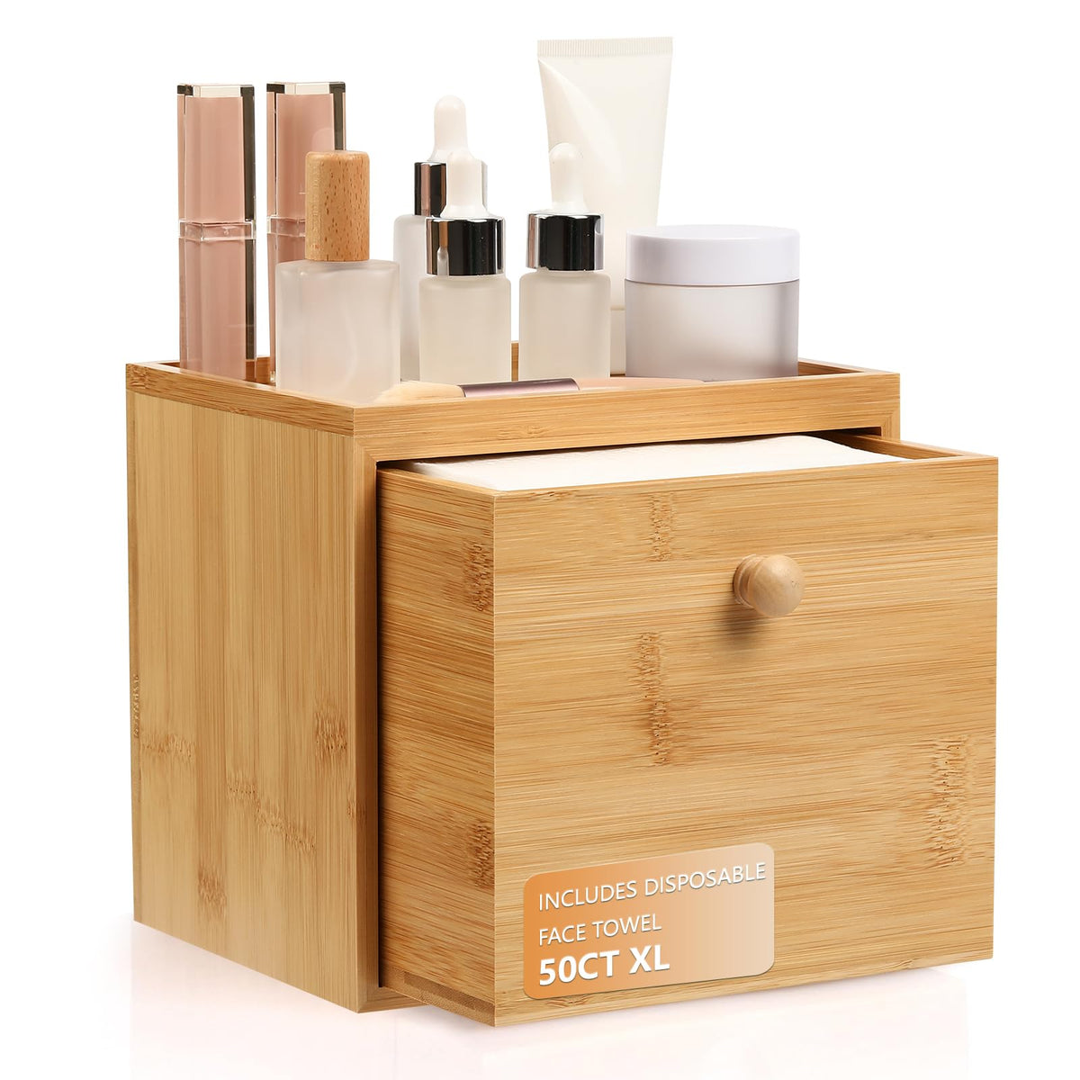 Eggs Sound disposable face towel with bamboo drawer storage box keeps towels organized and clean.
