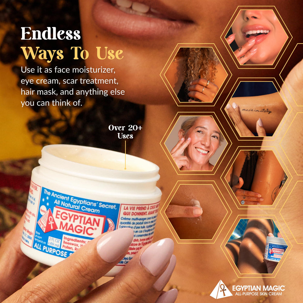 Egyptian Magic after shave use featuring calming non irritant comfort