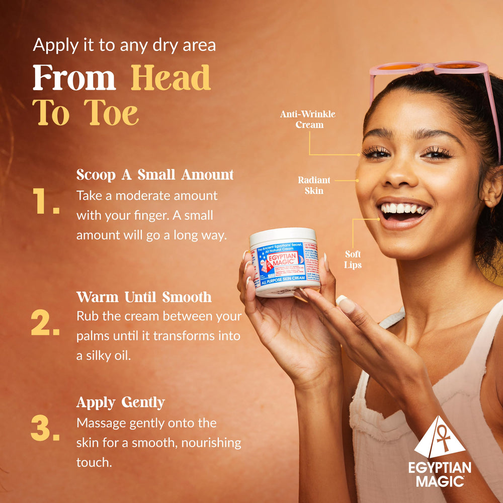 Egyptian Magic body cream on hands shows deep hydration for dry skin
