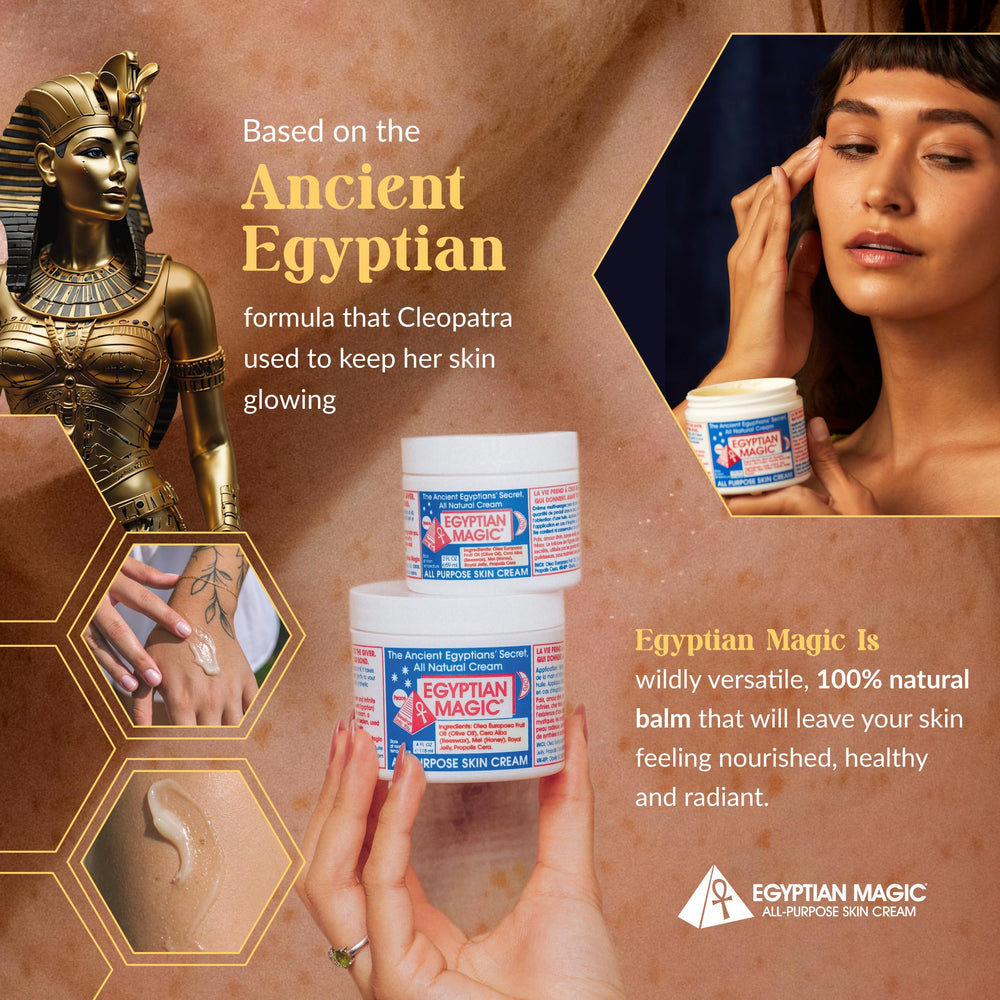 Egyptian Magic face cream on cheek demonstrates lightweight hydration and glow