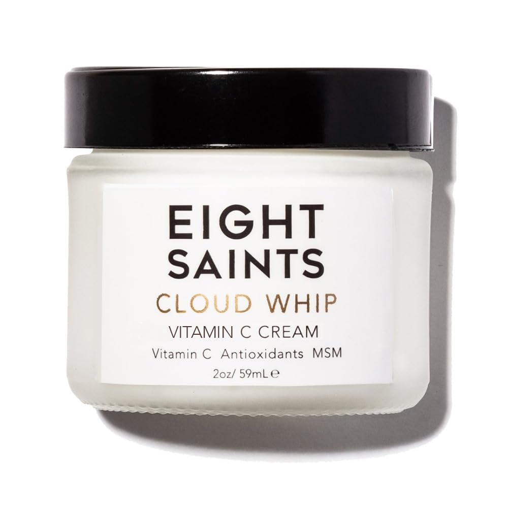 Eight Saints Cloud Whip jar close-up shows airy cream for daily hydration.