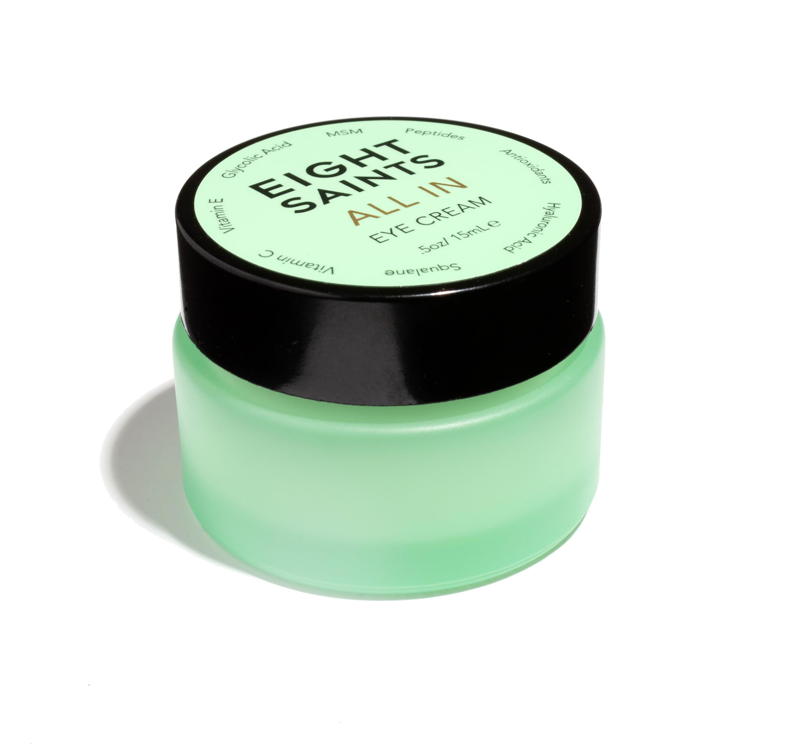 Eight Saints eye cream packaging with pump for easy hydration