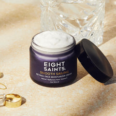 Eight Saints fragrance-free packaging box highlights clean, fragrance-free skincare ethos.