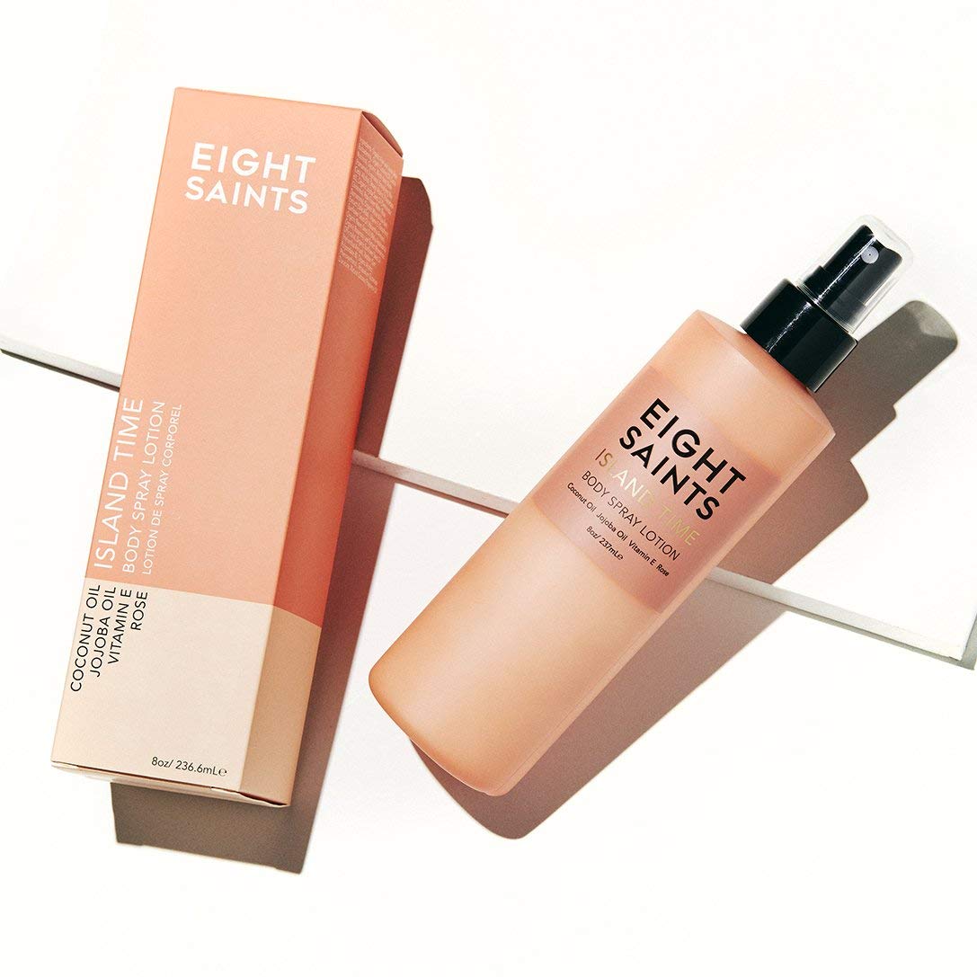 Eight Saints Island Time natural ingredients coconut oil and jojoba oil nourish skin.