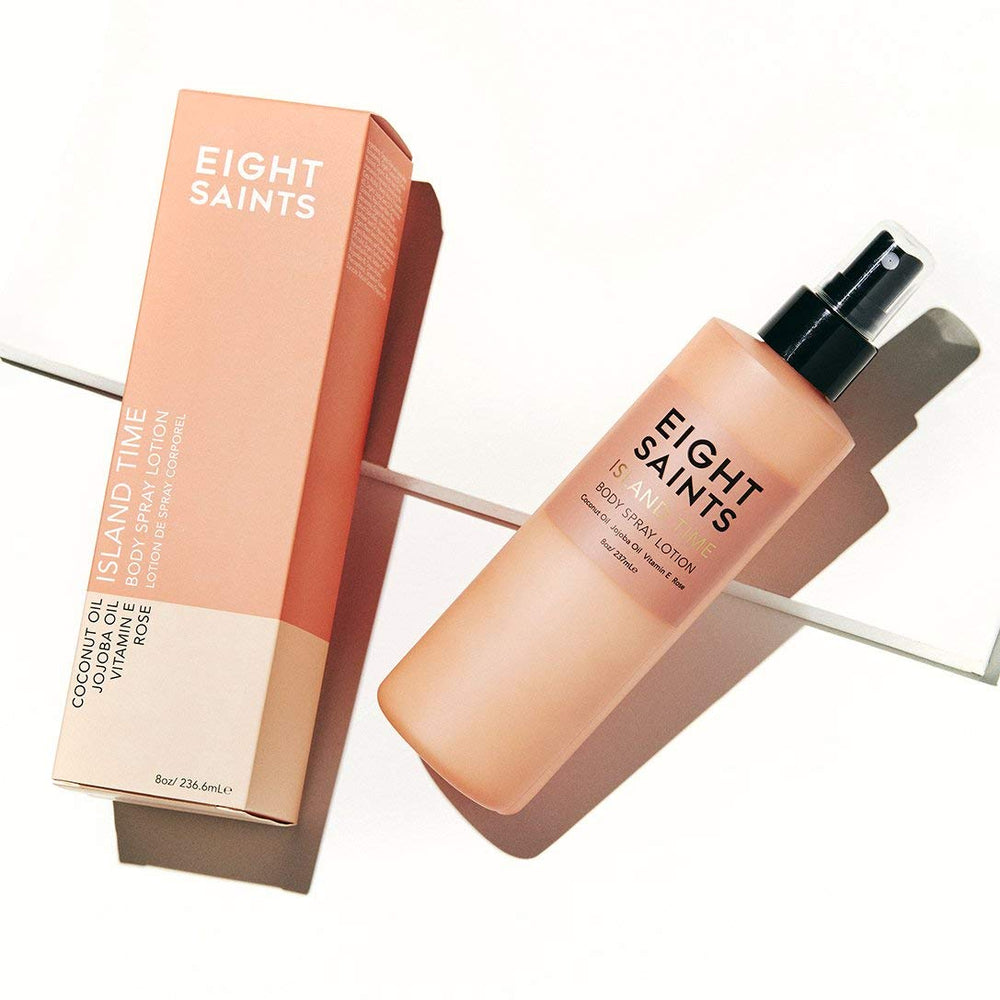 Eight Saints Island Time natural ingredients coconut oil and jojoba oil nourish skin.