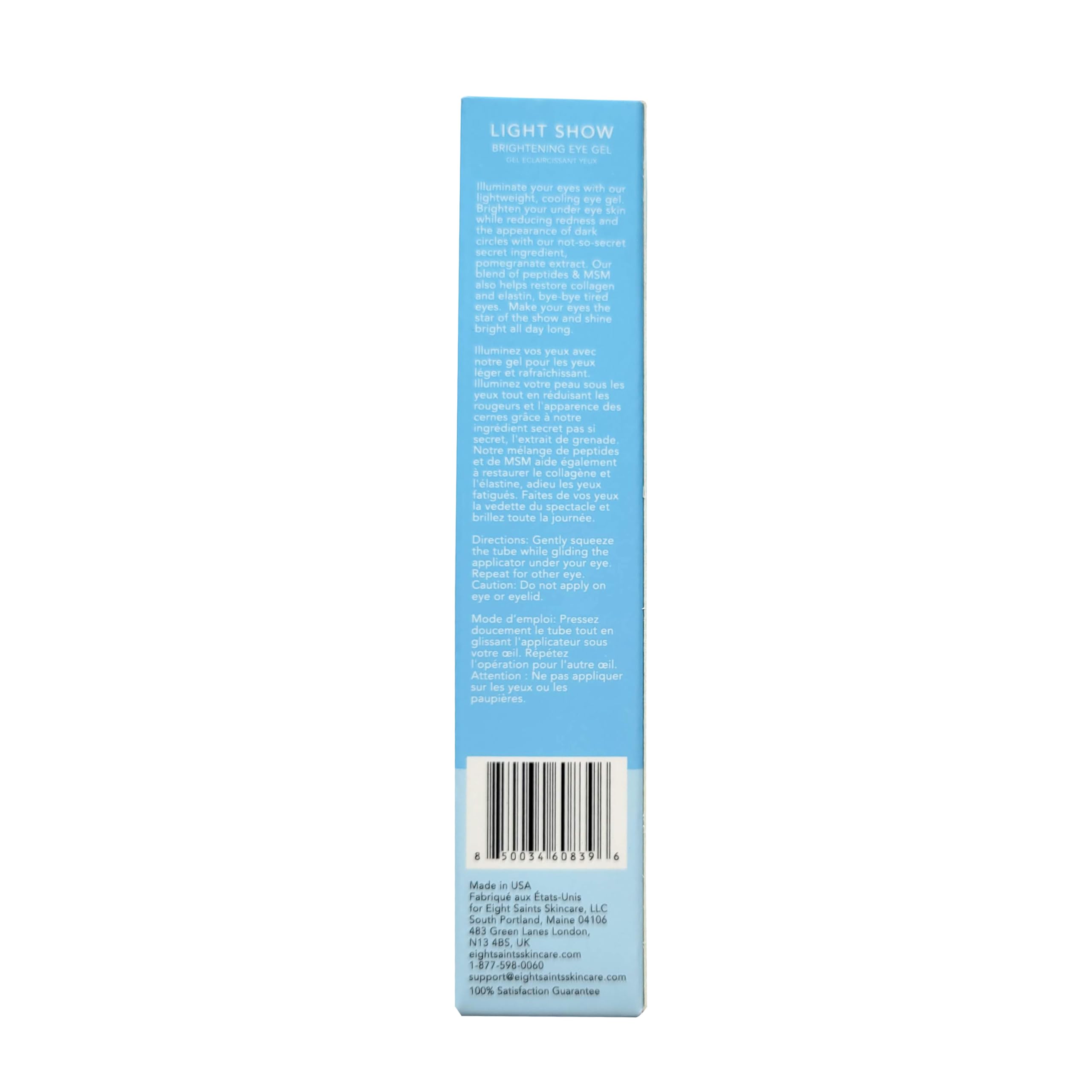 Eight Saints peptides MSM and hyaluronic acid hydrate and strengthen skin.
