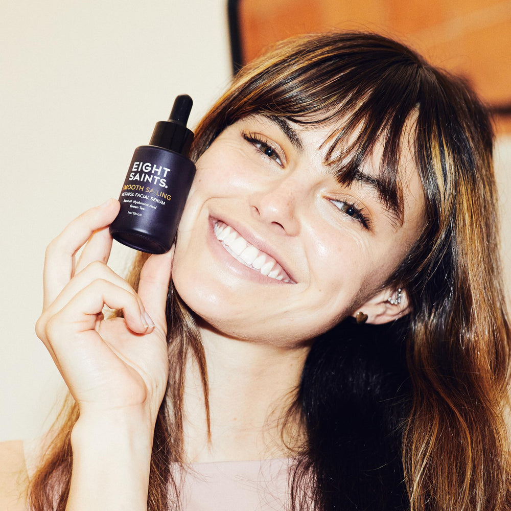 Eight Saints retinol serum texture close-up shows silky formula.