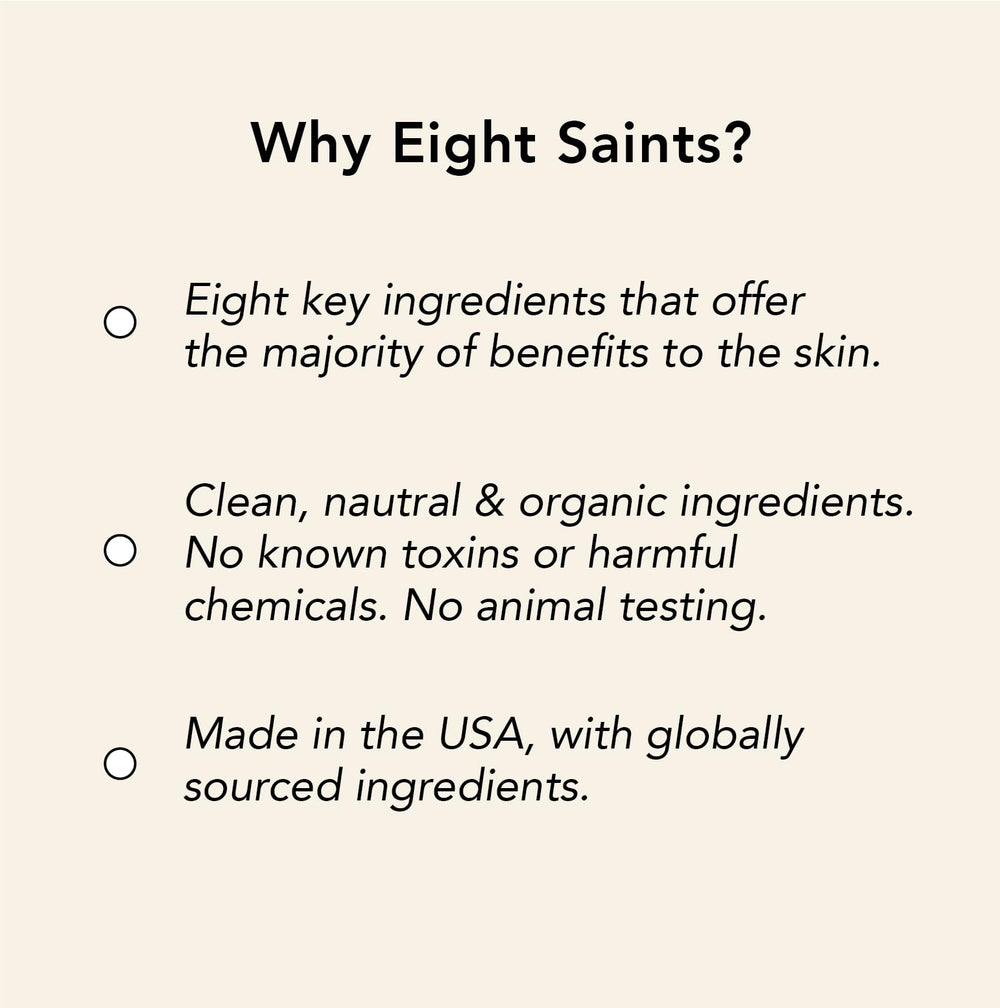 Eight Saints USA-made serum with globally sourced ingredients.