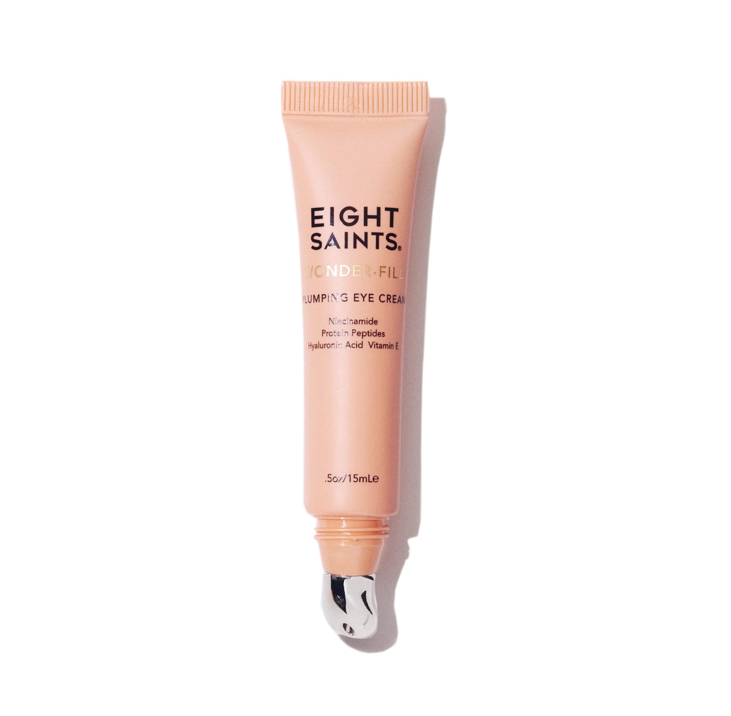 Eight Saints Wonder-fill eye cream packaging shows sleek tube for quick morning use