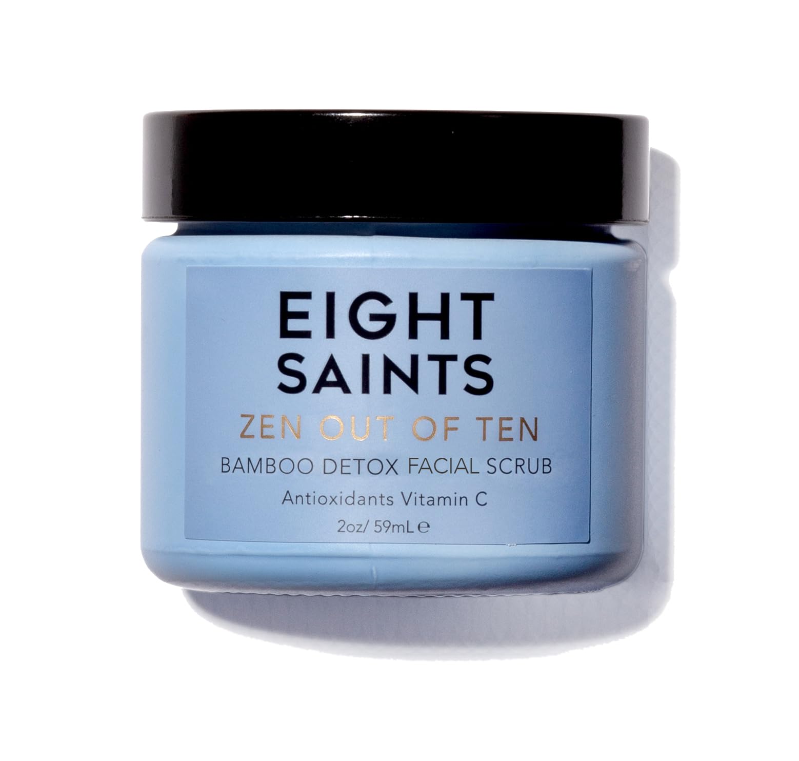 Eight Saints Zen Out bamboo scrub jar closeup showing creamy exfoliation for refreshed skin
