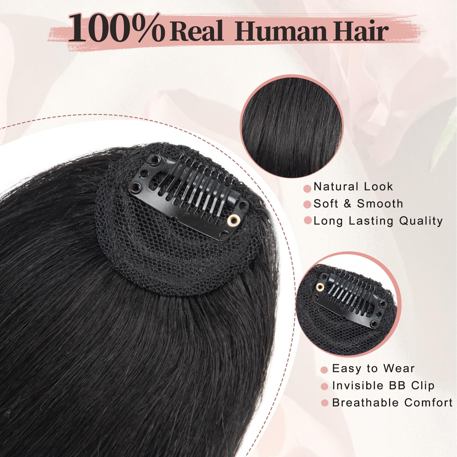 EINAEY clip-in bangs closeup texture emphasizes authentic hair feel and keratin scent