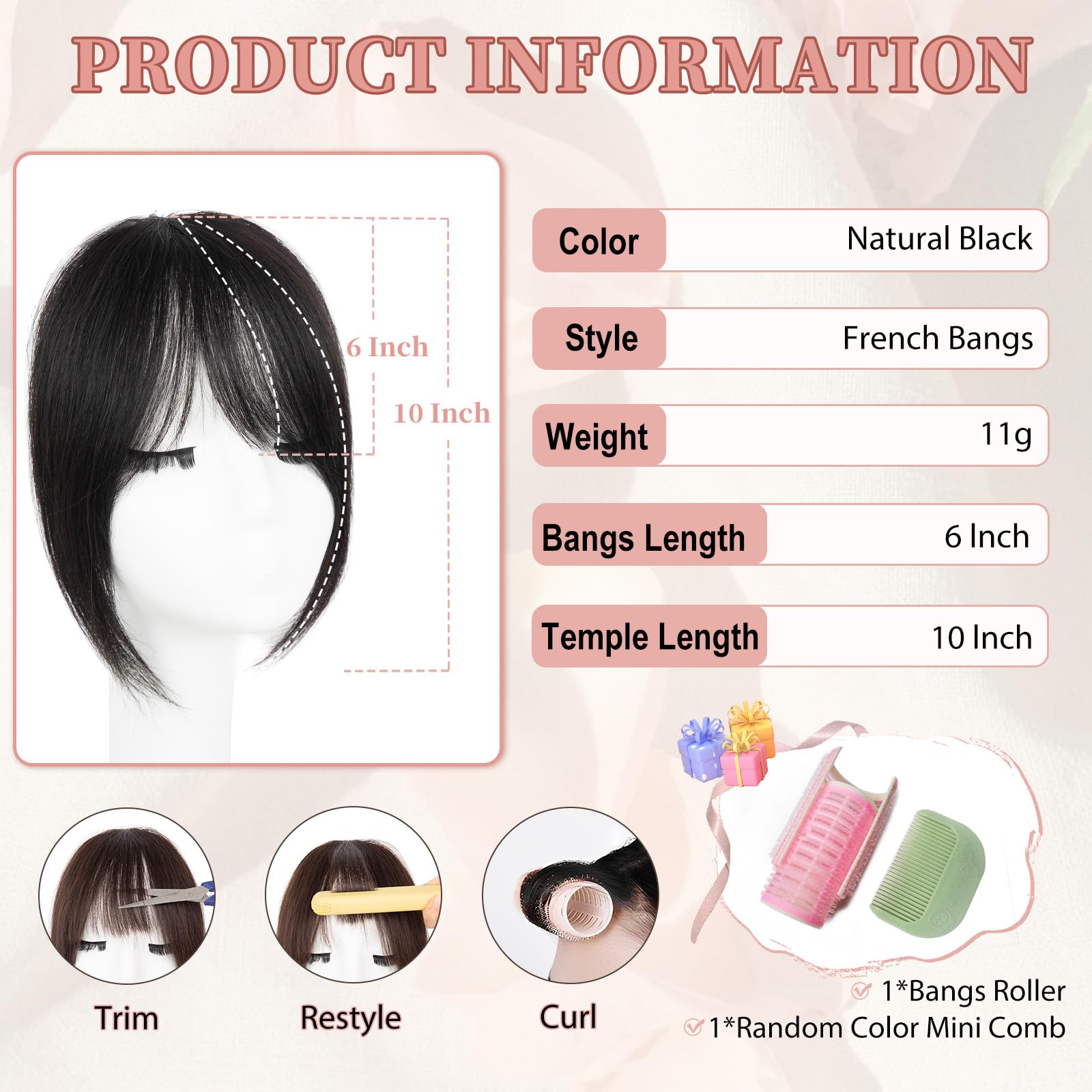 EINAEY clip-in bangs side view demonstrates seamless blend with your hair