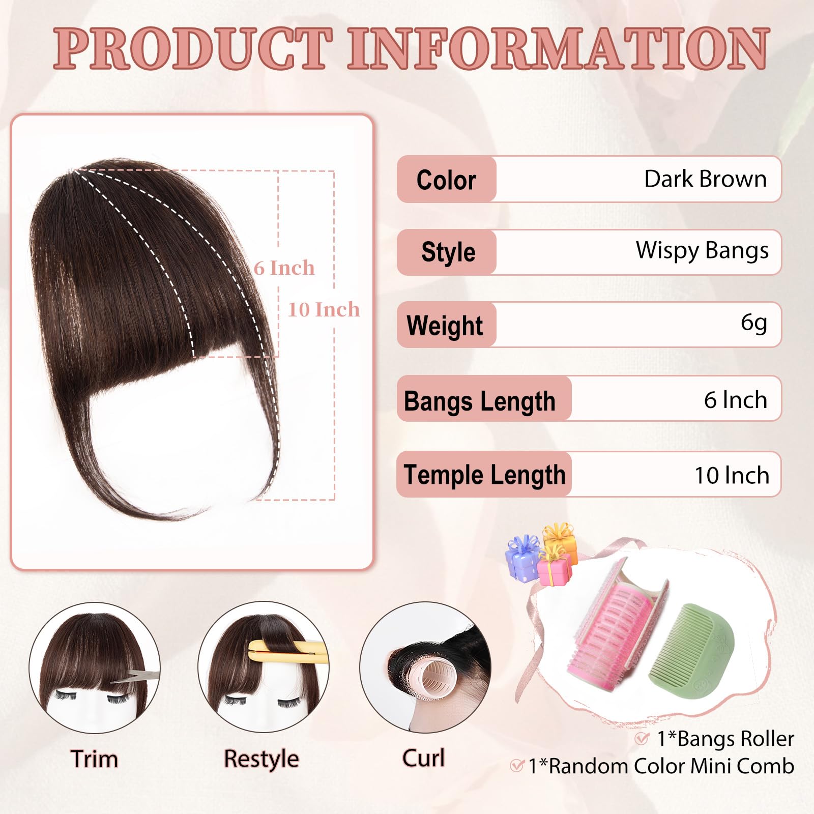 EINAEY clip-in bangs dark brown color for natural texture match