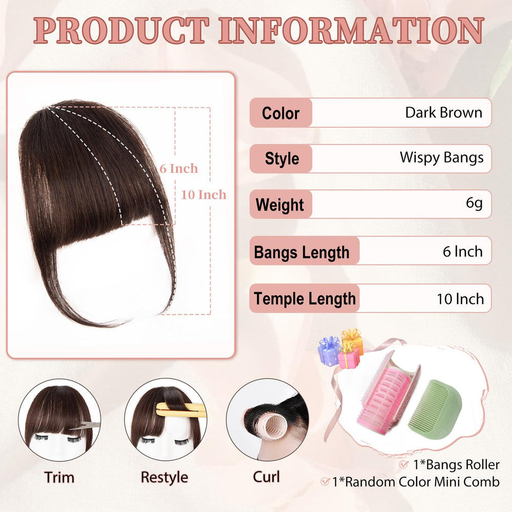 EINAEY clip-in bangs dark brown color for natural texture match