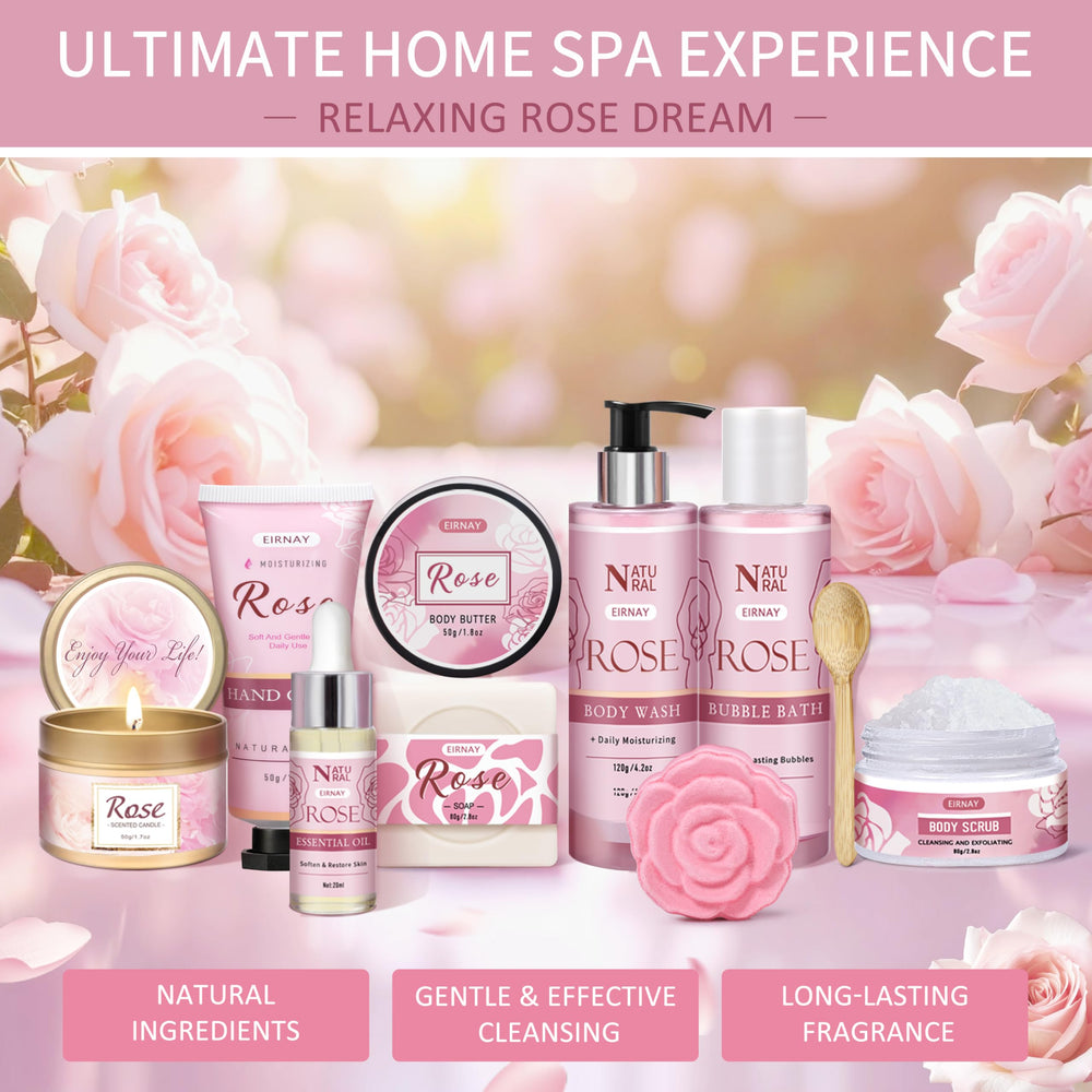 EIRNAY bath bomb and rose candle pair for spa-like pampering