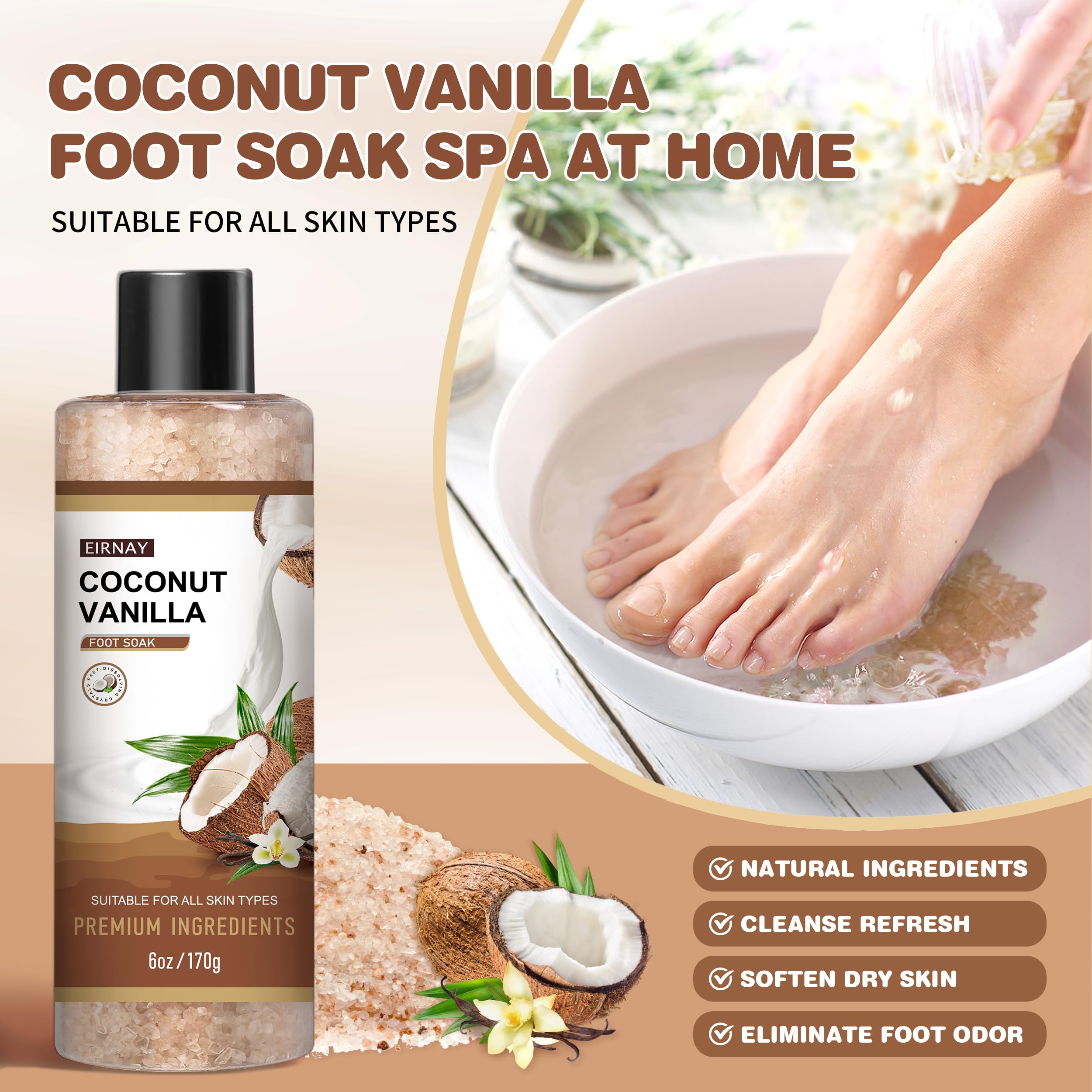 EIRNAY foot soak salts jar close-up for moisturizing foot bath