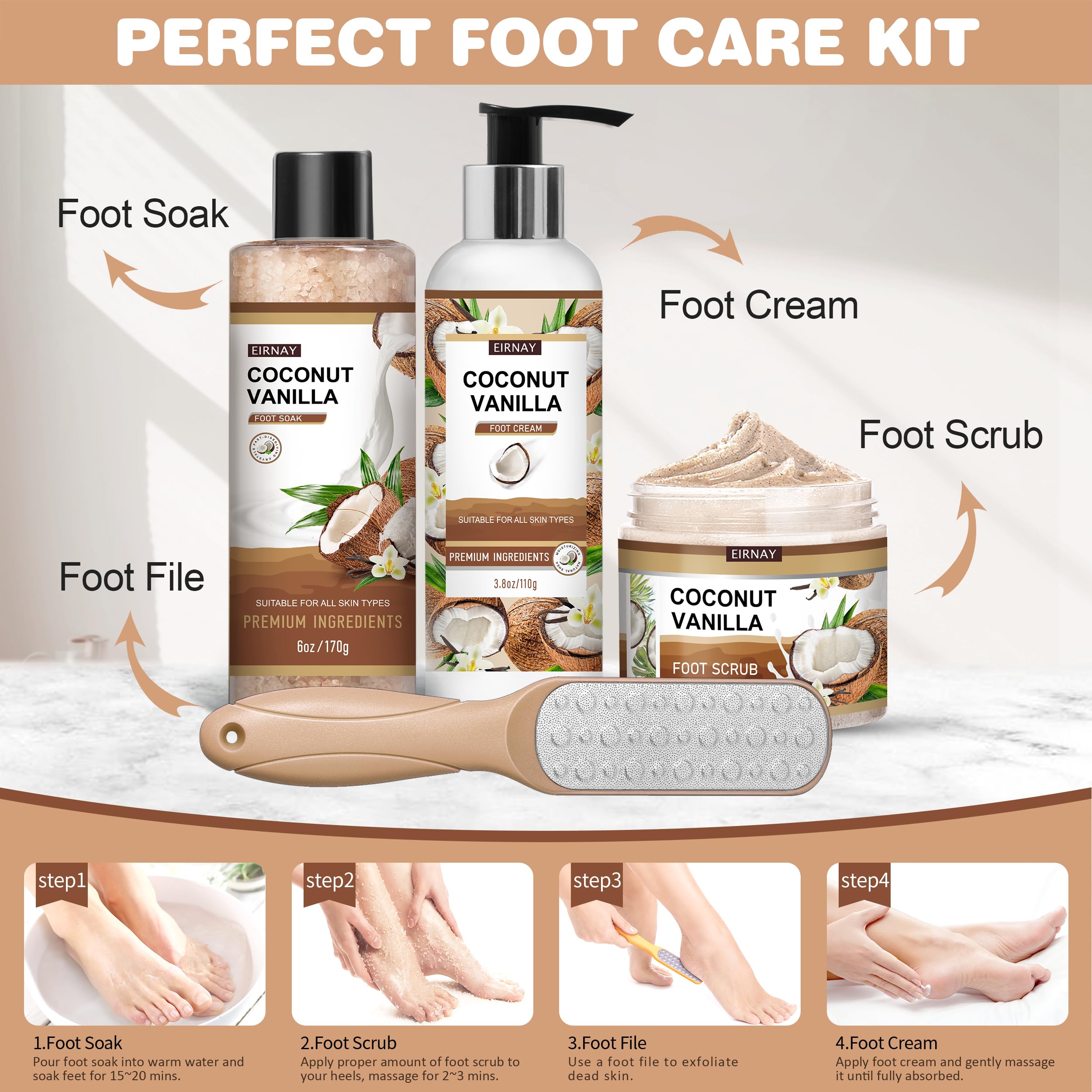 EIRNAY pedicure kit box image presents complete at-home foot care routine