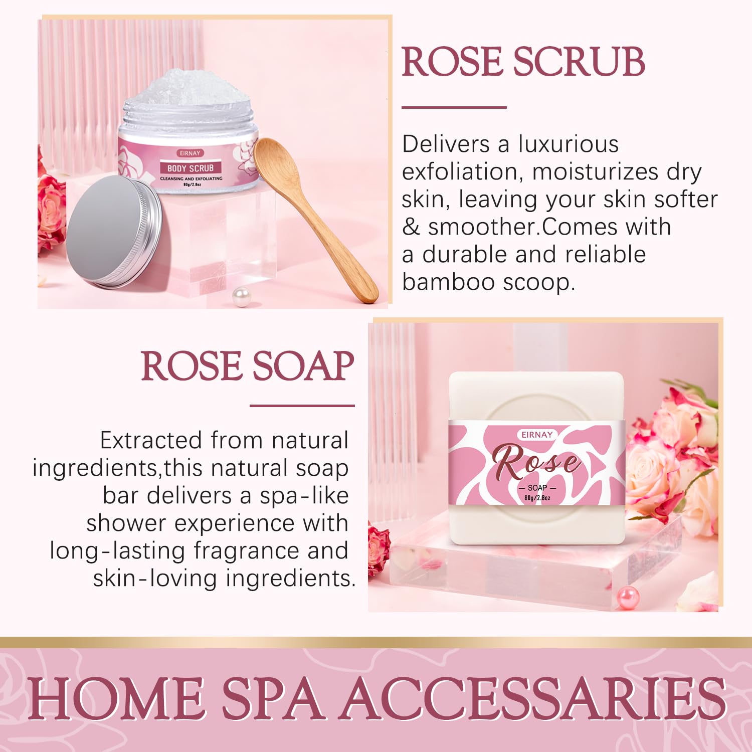 EIRNAY rose scented soy candle adds relaxing ambiance