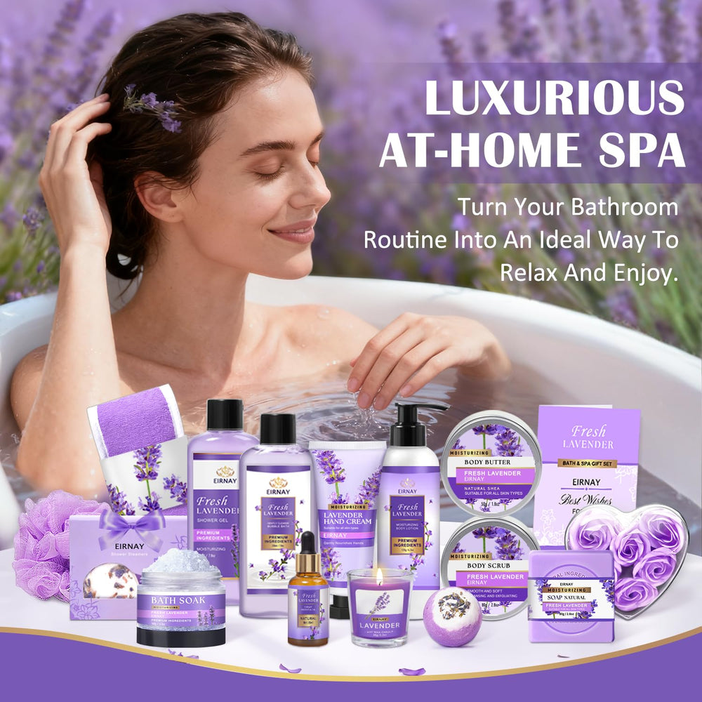 EIRNAY lavender spa candle and essential oil set adds ambiance