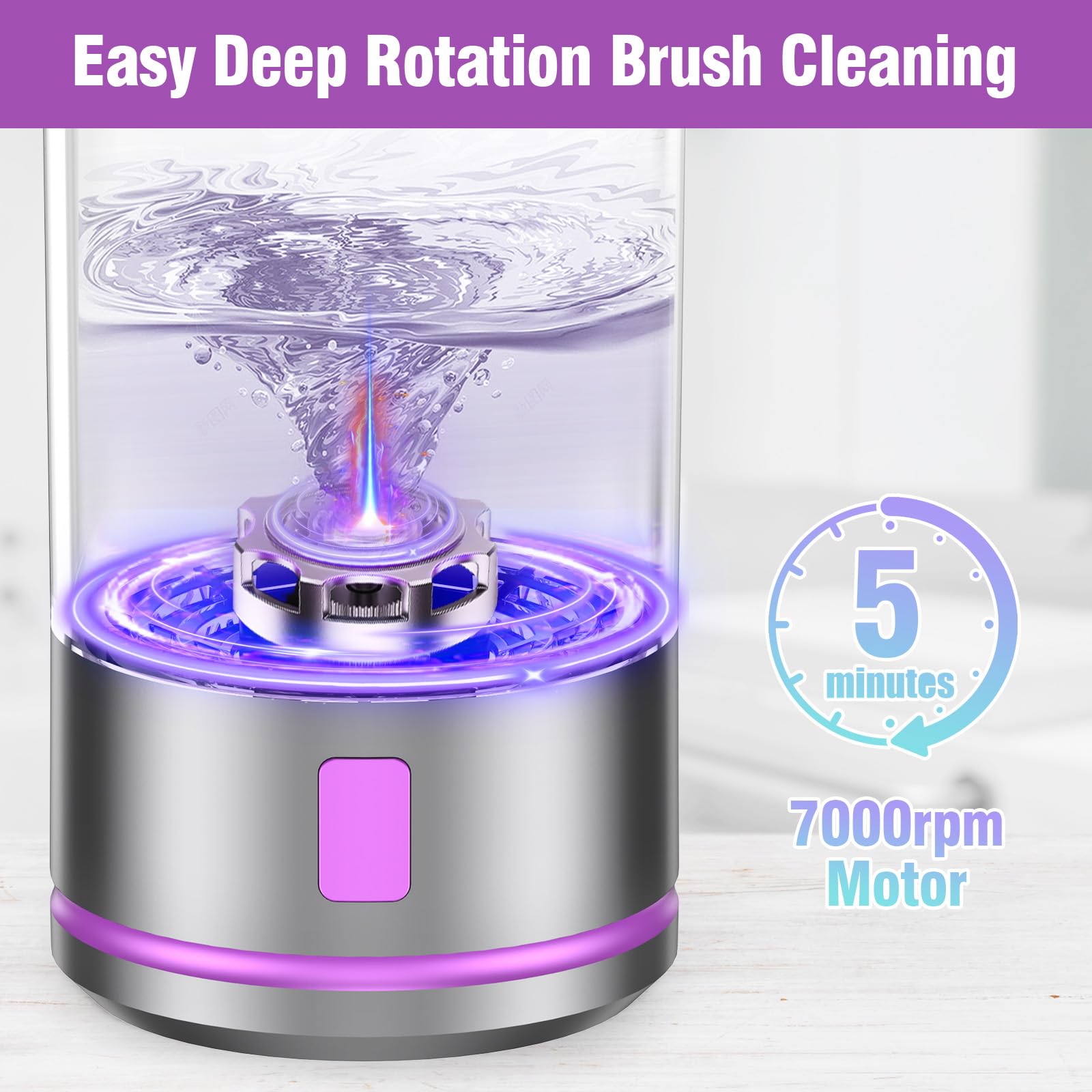 EITABEL brush cleaner spin action demonstrates automatic rotation for deep residue removal.