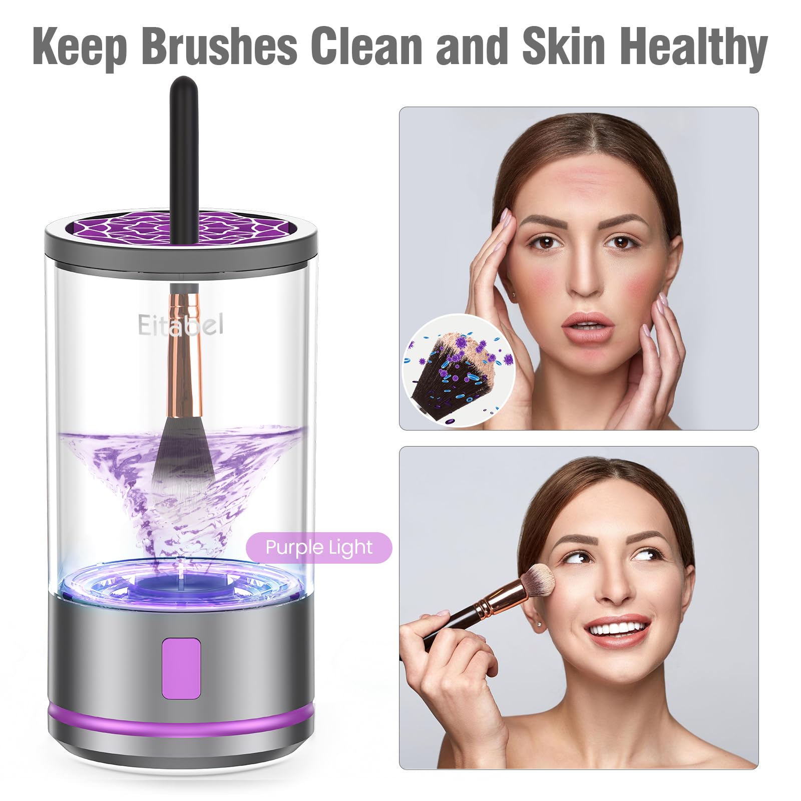 EITABEL brush cleaner compatibility image shows all brush sizes for thorough cleansing.