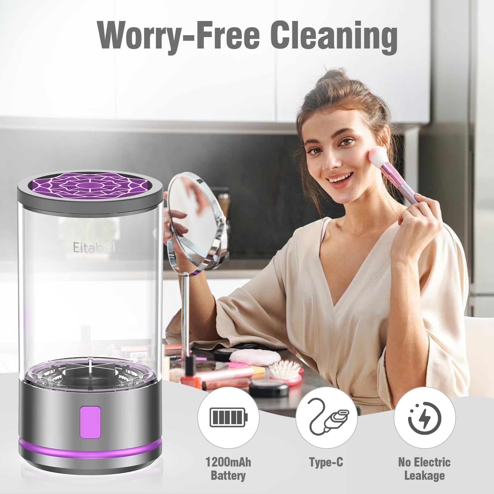 EITABEL rechargeable battery usage image emphasizes up to eight uses per charge.