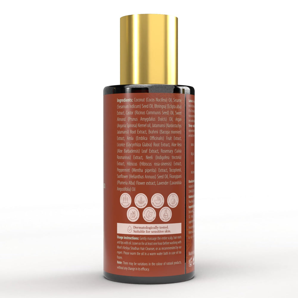 Daily-use scenes of EKMIVEDA oil in a hair care routine