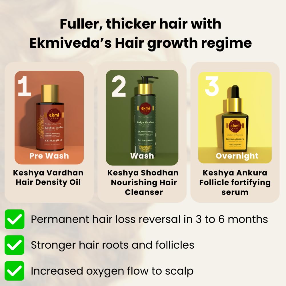 EKMIVEDA Keshya Shodhan lather on damp hair demonstrates cleansing without over-drying.