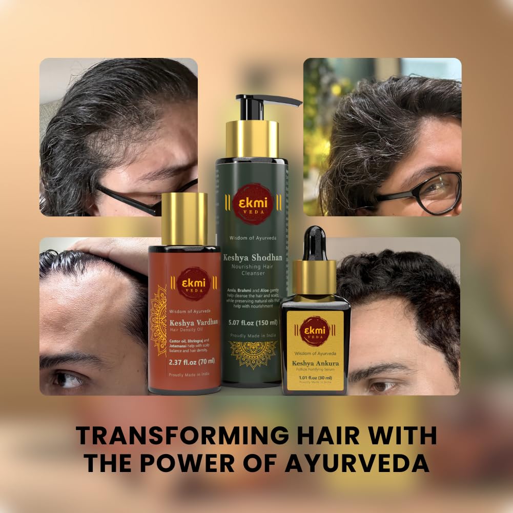 EKMIVEDA scalp massage scene—prewash oil application supports absorption.