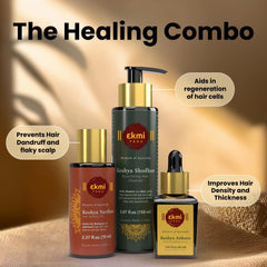 EKMIVEDA overnight hair growth serum dropper—scalp application for fuller-looking hair.