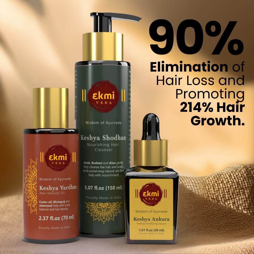 EKMIVEDA sulfate-free shampoo bottle—herbal cleansing for hair strengthening.