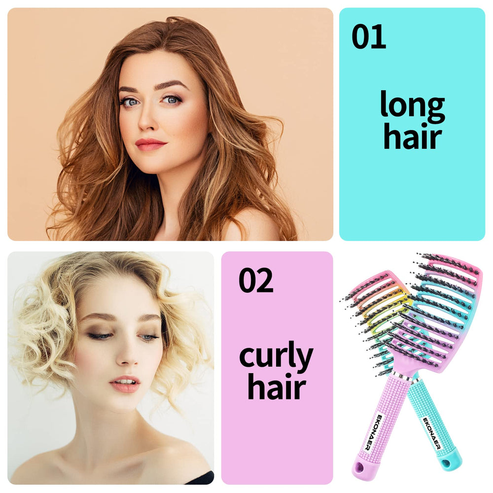 EKONAER detangling brush close-up with nylon pins, soothing scalp during detangling.