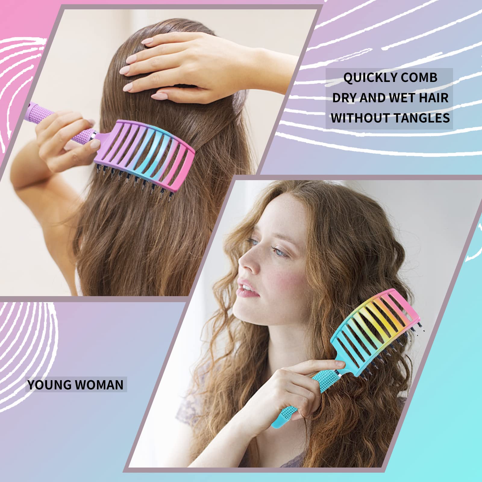 EKONAER detangling brush large curved head in action, covers more hair at once.