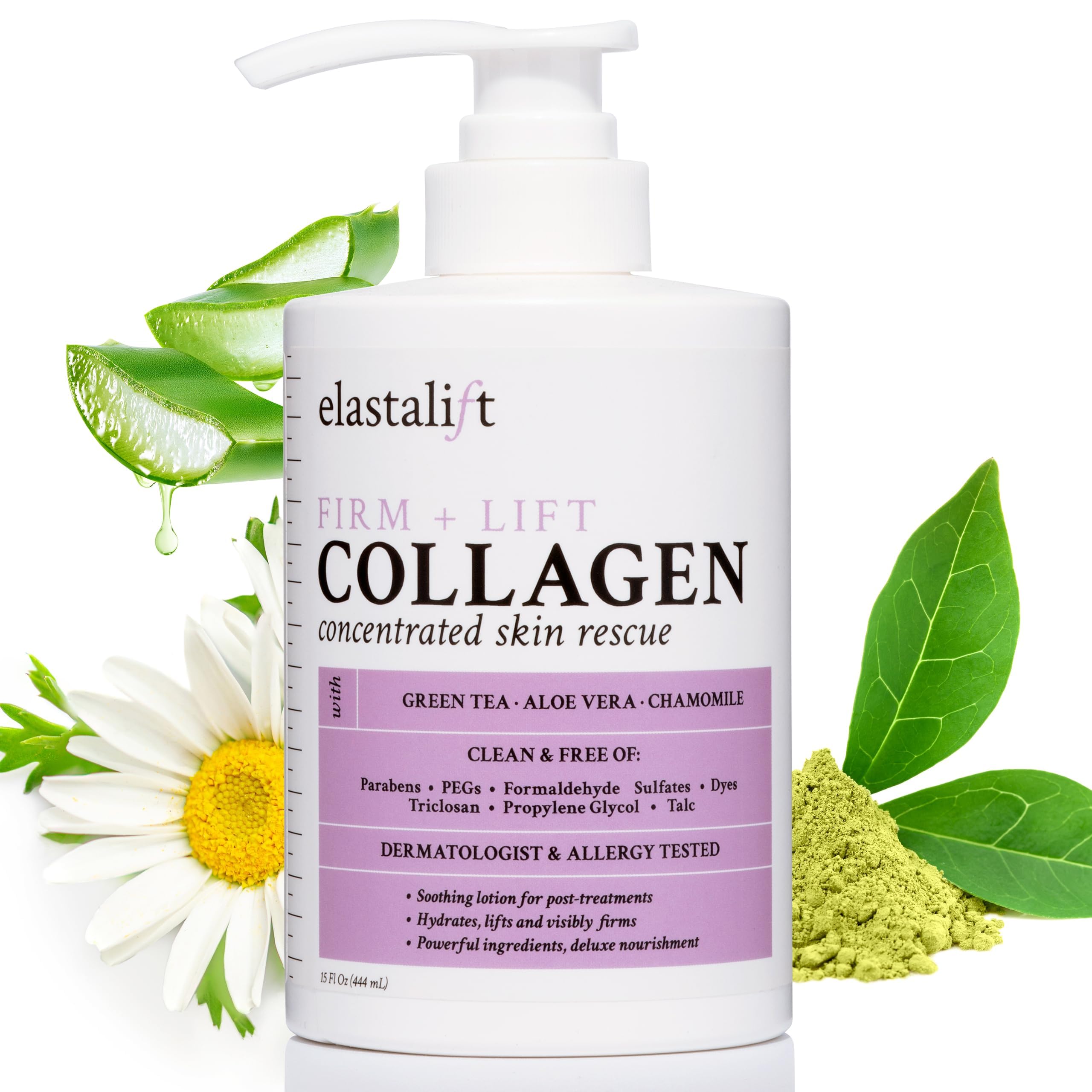 Elastalift collagen cream bottle front showing fragrance-free firming formula for elastic skin.