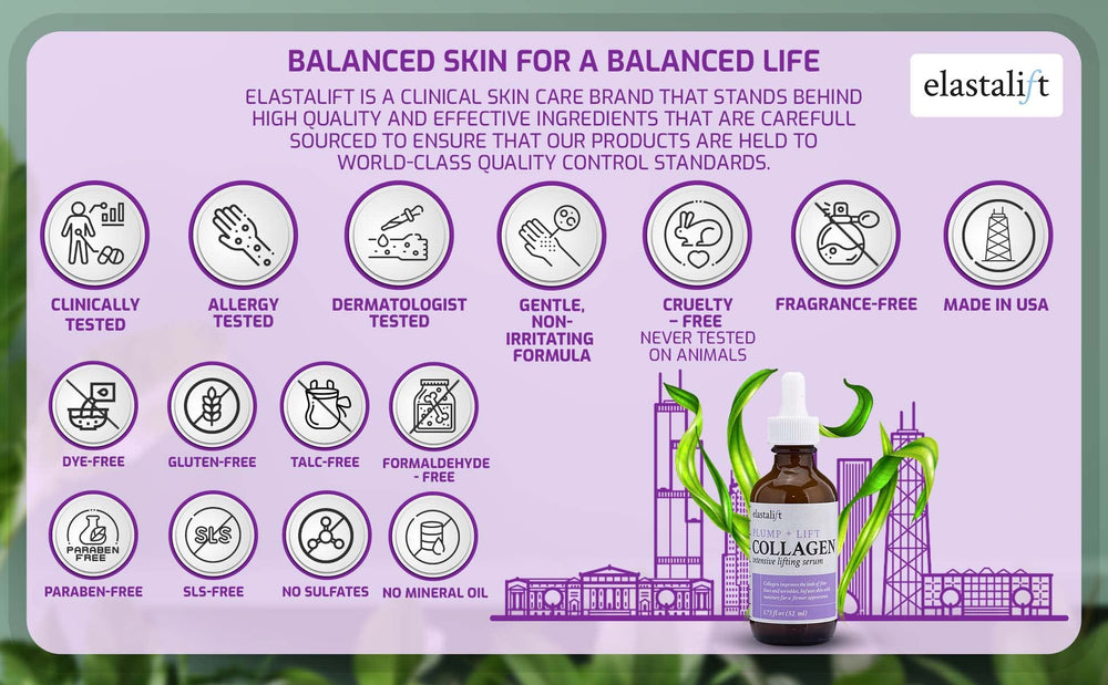 Elastalift collagen serum glow after use shows dewy, refreshed complexion