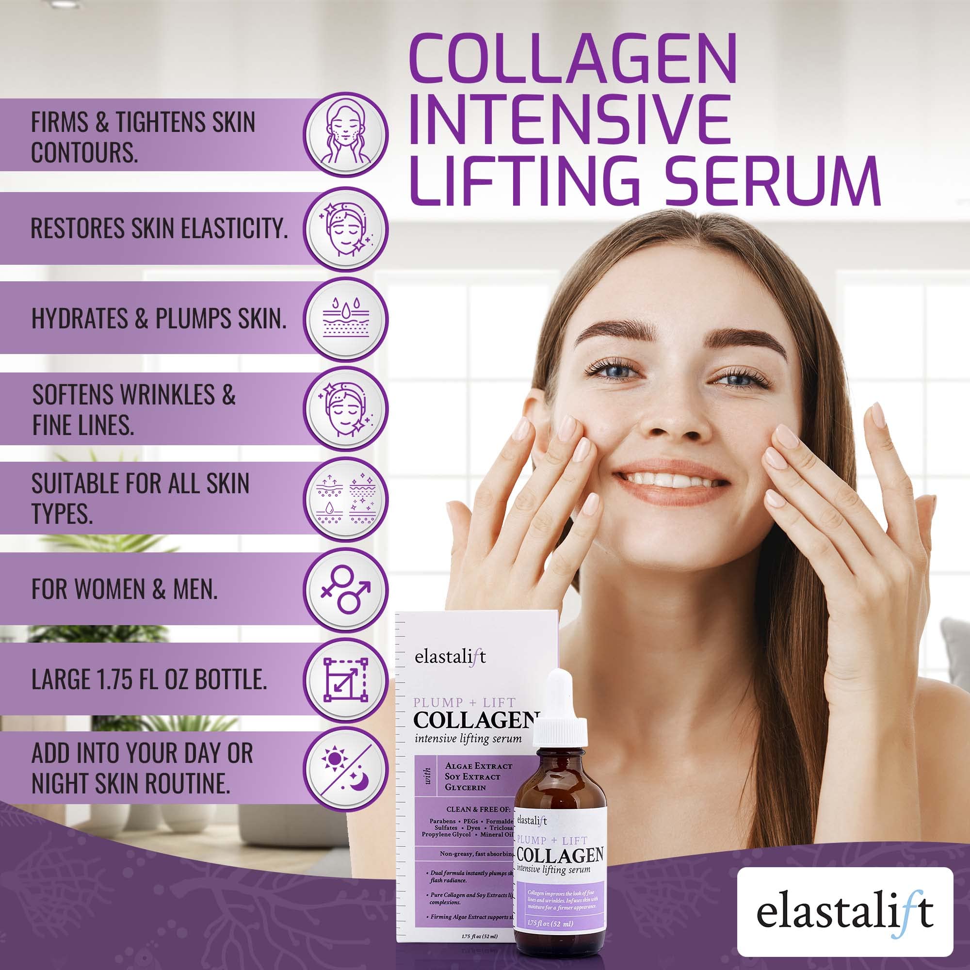 Elastalift fragrance-free serum packaging communicates sensitive-skin friendly design