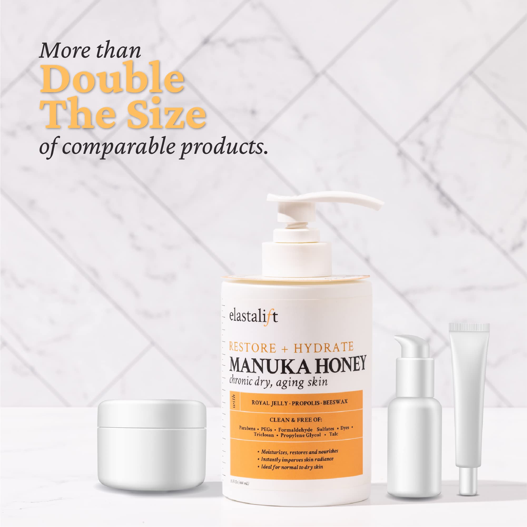 Elastalift Manuka Honey Cream application shows soothed skin with lasting moisture.