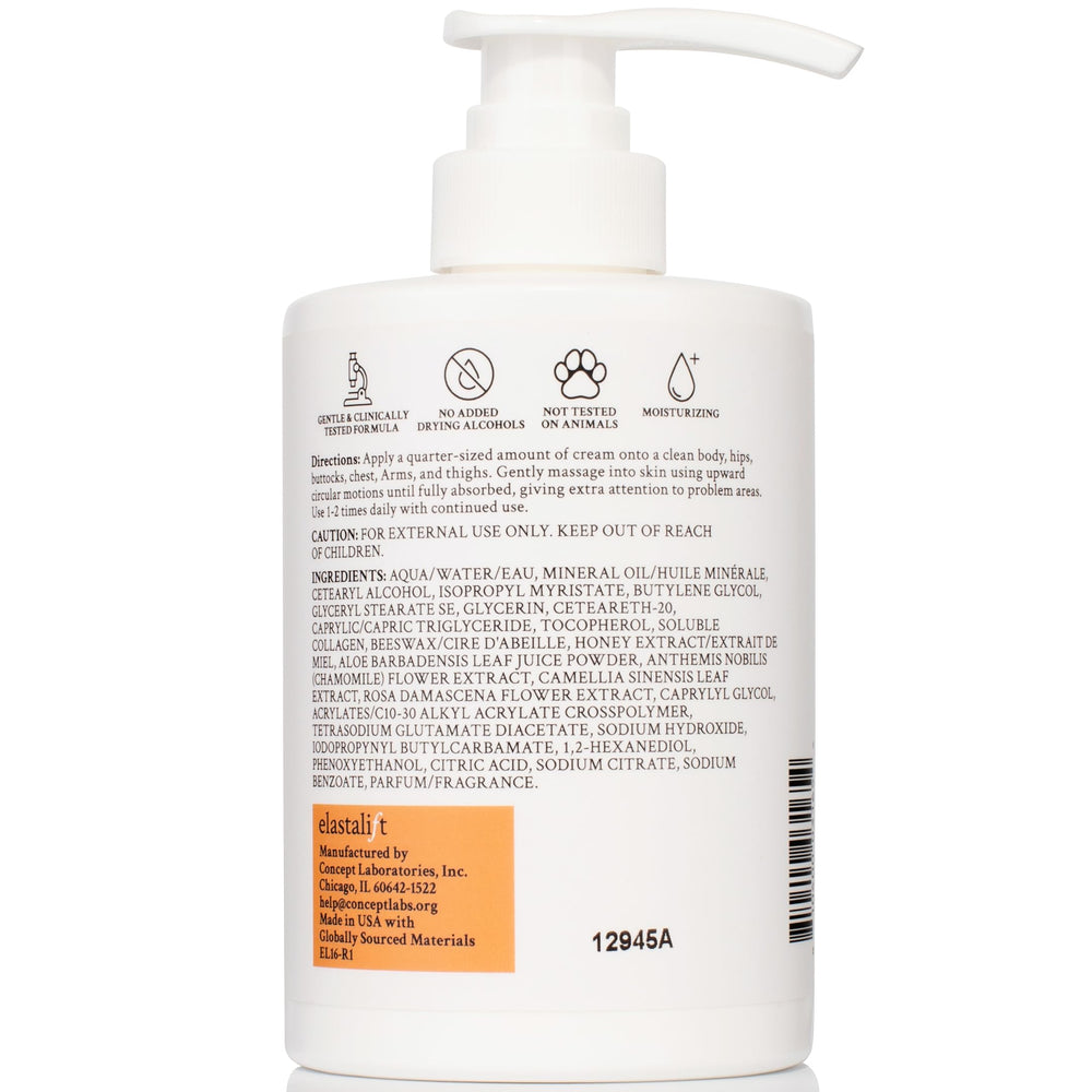 Elastalift Manuka Honey Cream packaging inside box emphasizes US-made, dermatologist-tested quality.