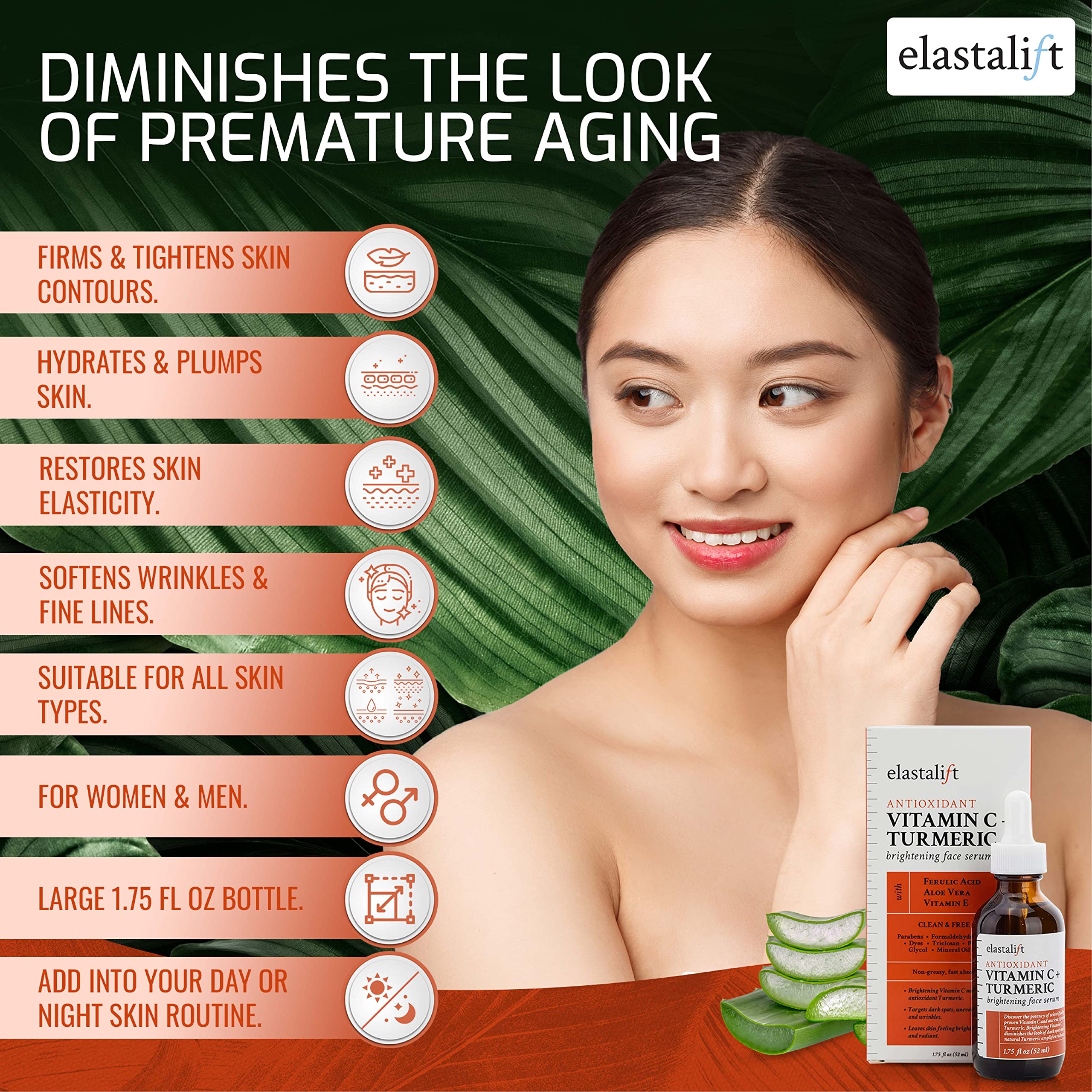 Elastalift serum drop on hand demonstrates rapid absorption for a smooth routine.