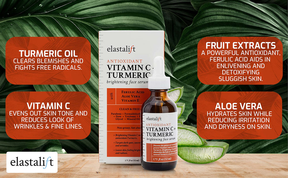 Elastalift vitamin C turmeric serum texture swatch shows lightweight, non-greasy finish.