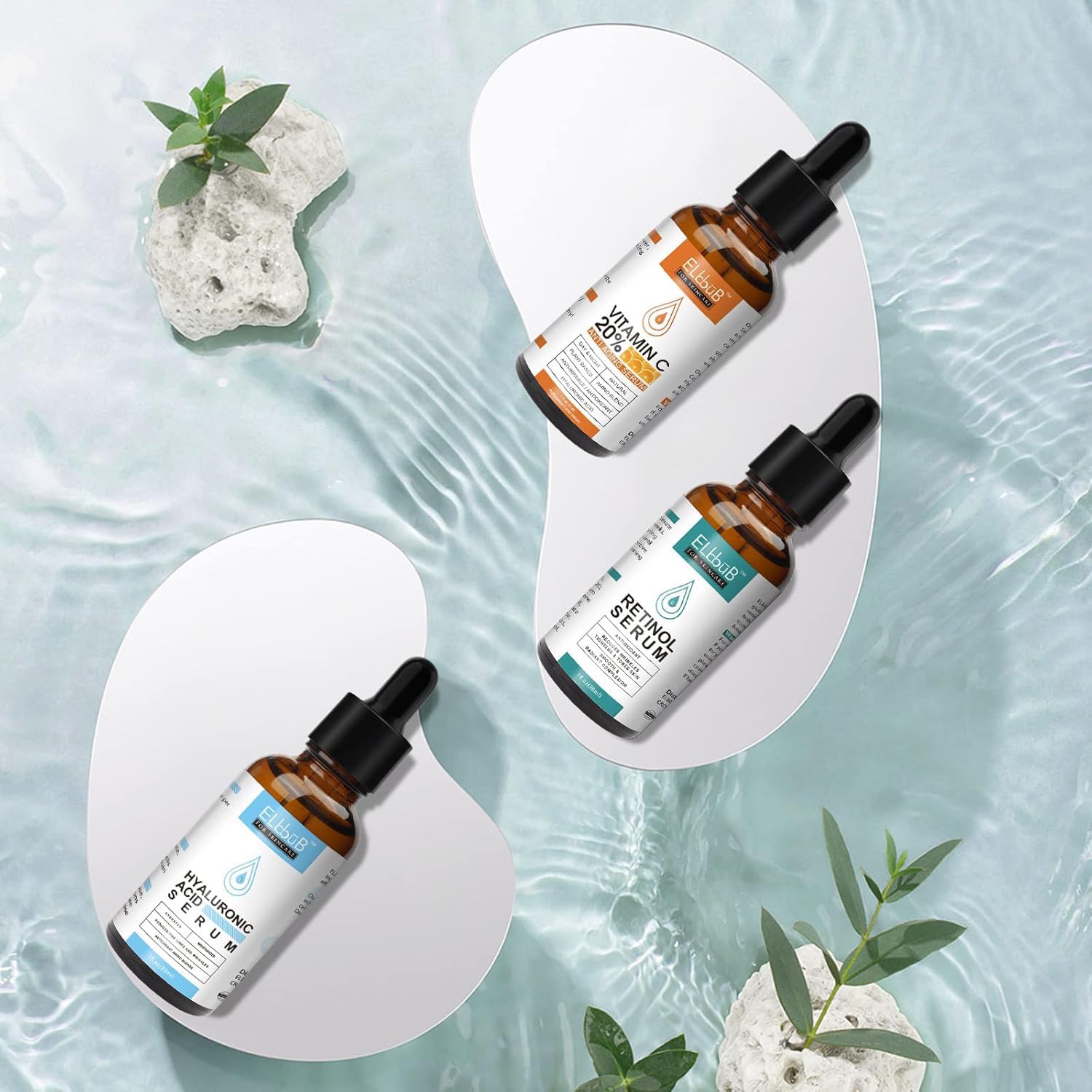 ELBBUB Retinol serum bottle supports renewal for firmer, smoother texture.