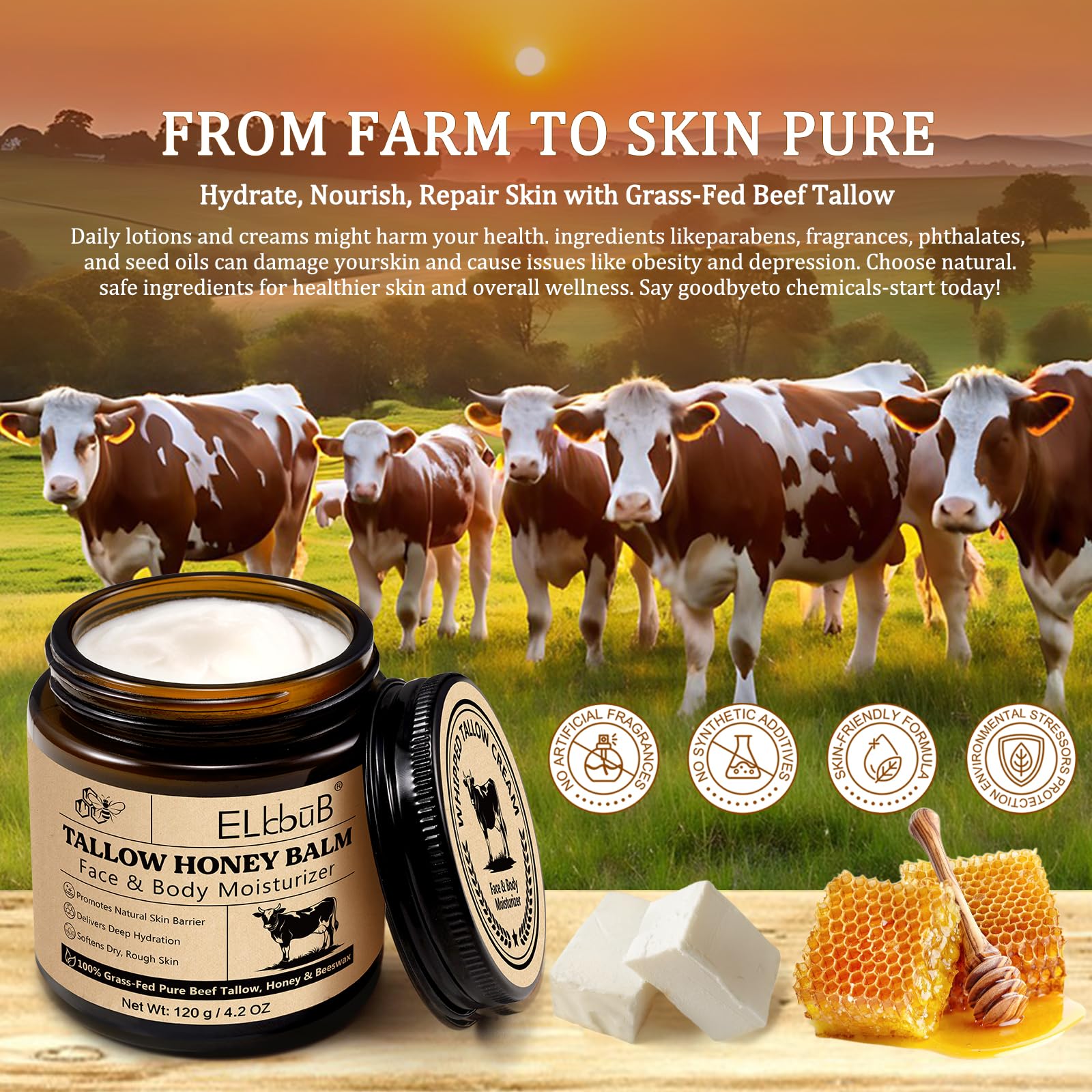 ELBBUB Whipped Tallow Cream hand-application demonstrates fast-absorbing, oil-free hydration.
