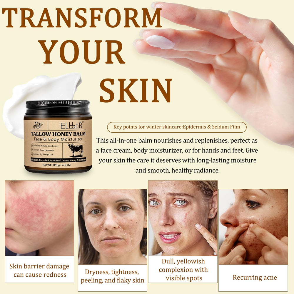ELBBUB Whipped Tallow Cream honey-beeswax shot showcases soothing, non-irritating moisturization.